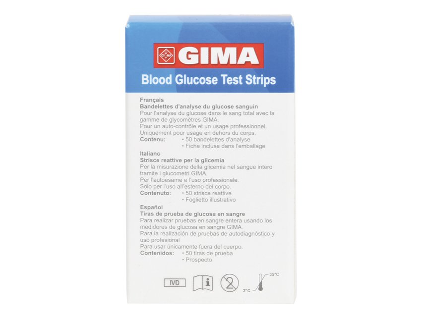 Strisce glicemia per glucometro Gima, confezione da 50, istruzioni PT-NL-SE-CZ-RO-GR - immagine 2