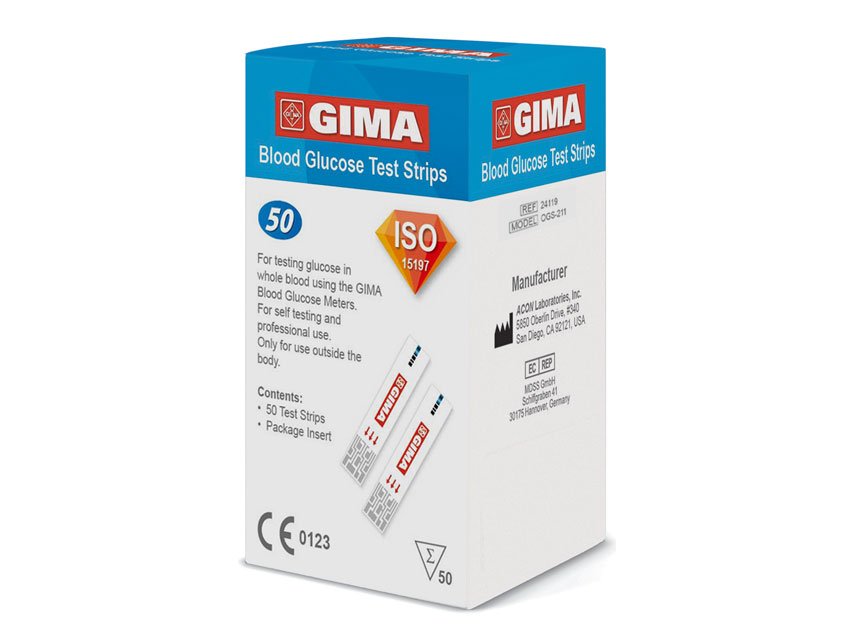 Strisce glicemia per glucometro Gima, confezione da 50, istruzioni in italiano