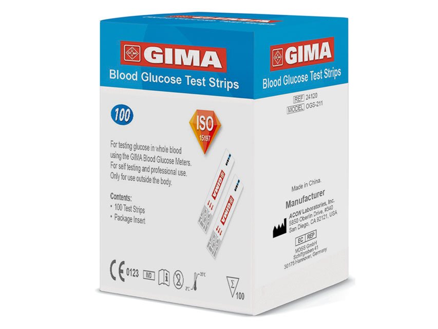 Strisce glicemia per glucometro Gima, confezione da 100, istruzioni in italiano