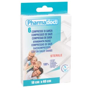 Compresse di garza Pharmadoct 18x40 cm, confezione da 12 scatole da 6 pezzi