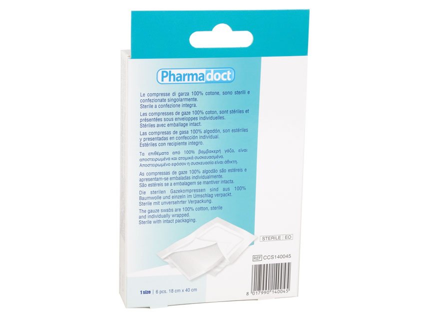 Compresse di garza Pharmadoct 18x40 cm, confezione da 12 scatole da 6 pezzi - immagine 4